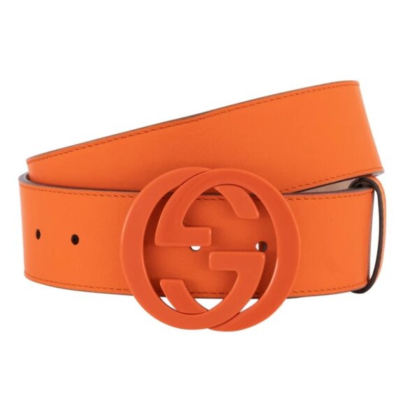 Gucci Interlocking GG Logo Orange Leather Belt - Picture 1 of 3